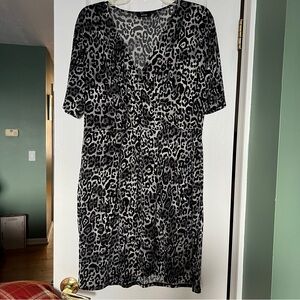 Apt 9 Grey and Black Leopard Print Faux Wrap Dress